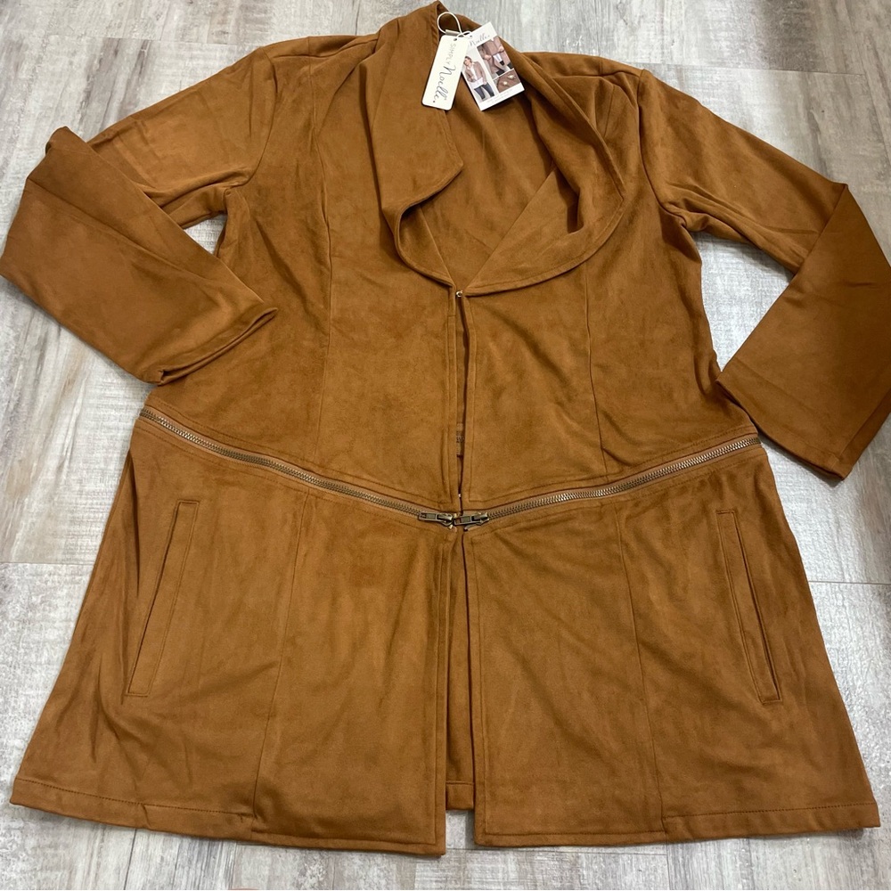 Simply Noelle Tan Zip Off convertible jacket Blazer L/XL 12-14